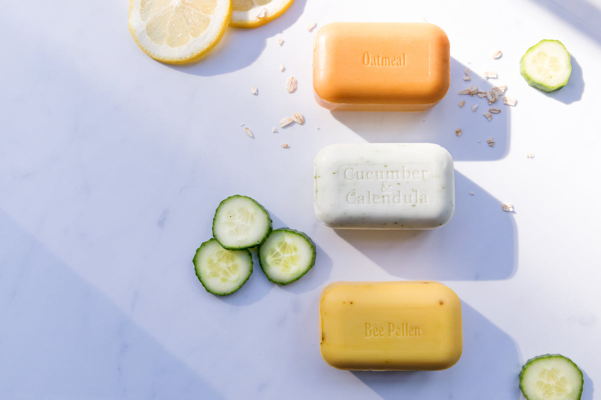 Soap bars resting on marble